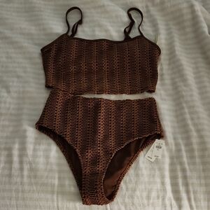 Aerie Brown Crochet Bikini Set